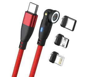RealPower Magnetic 100W červená / Magnetický nabíjecí kabel USB-C / 100 W PD / 1 m / adaptéry Lightning, micro-USB