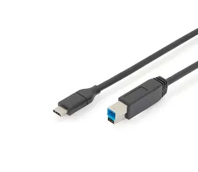 Digitus USB 3.0 kabel USB-C - USB-B 1,8m černý / Kabel / 5 Gbit/s / USB PD
