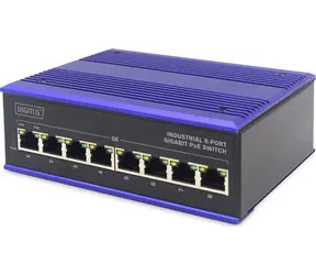 Digitus Switch Ind. modrá / Switch / Průmyslový / 8x Gigabit / PoE 240W / Unmanaged / DIN lišta