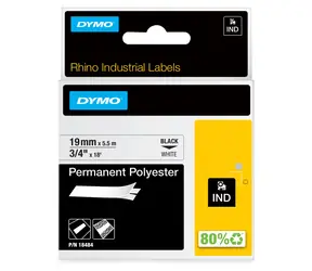 Dymo originální páska do tiskárny štítků 19mm x 5.5m / černý tisk / bílý podklad / RHINO / polyester