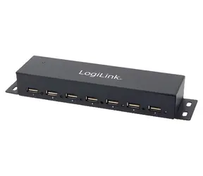 LogiLink USB hub černá / USB hub / 7x USB-A 2.0 / kovové tělo / napájecí adaptér