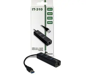 Inter-Tech IT-310 / Ethernetový adaptér / USB-A / Gigabit LAN / hliníkové tělo / 3x USB 3.2 Gen 1 hub