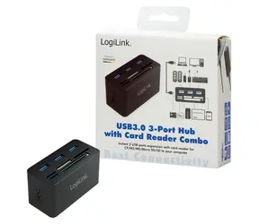 LogiLink USB Hub s čtečkou karet černá / USB hub / 3x USB-A / Čtečka SD, microSD, M2, MS, CF