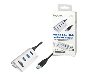 LogiLink USB hub se čtečkou karet stříbrná / USB hub / 3x USB-A 3.0 / čtečka SD/microSD / hliníkové tělo