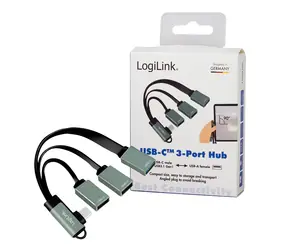 LogiLink USB-C Hub lomený stříbrná / USB-C Hub / 3 porty / 2x USB-A 2.0 / 1x USB-A 3.2 Gen1 / hliník