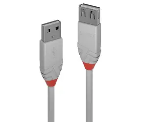 Lindy Anthra Line šedá / Prodlužovací kabel / USB-A - USB-A / USB 2.0 / 1 m / 480 Mbit/s