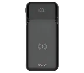 Savio BA-09 černá / Powerbanka / 10000 mAh / bezdrátové nabíjení / USB-C, USB-A / PD, QC 20W
