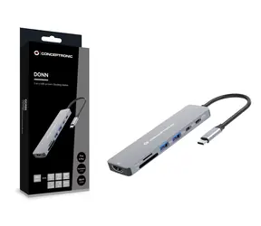 Conceptronic USB-C dokovací stanice šedá / Dokovací stanice / HDMI 4K 60Hz / USB-C PD 100W / čtečka SD a microSD