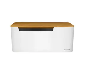 LogiLink Cable Box bílá / Krabice na organizaci kabelů / 320x140x130 mm / bambusové víko