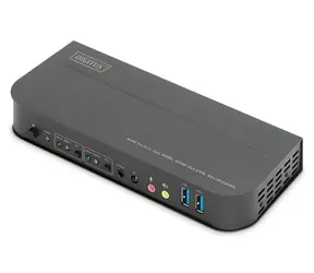 Digitus KVM přepínač 2-port HDMI 4K / KVM přepínač / 4K 60Hz / USB / kovové tělo / dálkové ovládání