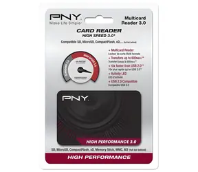 PNY High Performance Reader 3.0 černá / Čtečka paměťových karet / USB 3.2 Gen 1 / 5000 Mbit/s / CF, SD, microSD, MS, xD