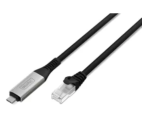 Digitus černá / USB-C LAN adaptér / Gigabit Ethernet / Cat6a S/FTP / USB 3.2 Gen 1 / 10 m