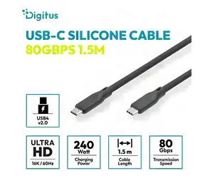 Digitus USB-C silikonový kabel černá / USB kabel / USB4 Gen2x2 / 80 Gbit/s / PD 240W / 1,5 m
