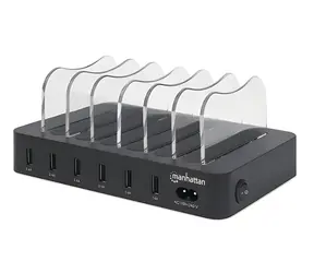 Manhattan 6-portová USB nabíjecí stanice černá / Nabíječka / 6x USB-A / 2,4 A/5 V / LED indikace