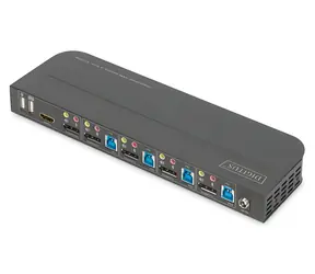 Digitus KVM Switch 4-Port / Přepínač KVM / 4x DisplayPort / 1x DP + HDMI výstup / 4K60Hz / USB 3.0 hub