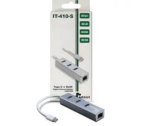 Inter-Tech Argus IT-410-S šedá / LAN adaptér / USB-C / Gigabit Ethernet / 3x USB 3.0 hub / hliníkové tělo