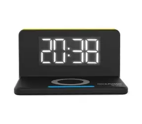 RealPower ChargeAir clock černá / Bezdrátová nabíječka s budíkem / 10W / USB-A výstup / LED lampička