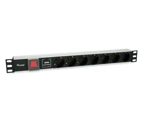 Equip 19" Zásuvkový panel černá/stříbrná / Zásuvkový panel / 1U / 7x Schuko / 16 A / hliník
