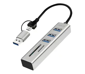 LogiLink USB-C Hub s čtečkou karet šedý / USB hub / 3x USB-A / SD, microSD / 5 Gbit/s