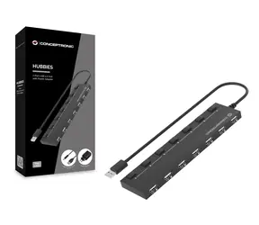 Conceptronic USB hub 7 portů černý / USB hub / 7x USB-A 2.0 / Napájecí adaptér