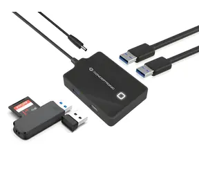Conceptronic USB-A hub černá / USB hub / 4 porty / 1x USB 3.0 / 3x USB 2.0 / DC konektor