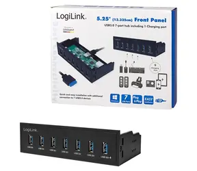 LogiLink UA0342 černá / USB hub / 7x USB 3.0 / 5,25" interní / rychlonabíjecí port