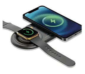 RealPower ChargeAIR Duo černá / Bezdrátová nabíječka / 2v1 na telefon a hodinky / 15 W / USB-C