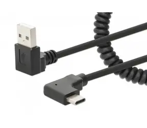 Manhattan Spirálový nabíjecí kabel USB-A na USB-C černá / Kabel / 1 m / zalomené konektory 90° / max. 3 A