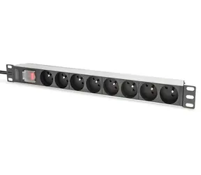 DIGITUS PDU 1U 8x CEE 7/5 černá / Zásuvková lišta / 230V/16A / kabel 2 m / hliníkové tělo / vypínač