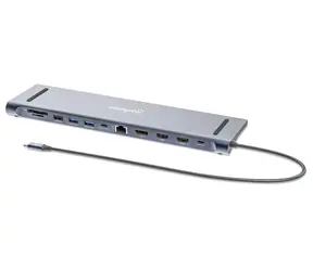 Manhattan Dokovací stanice 12-v-1 stříbrná / Dokovací stanice / USB-C / 2x HDMI 4K / DisplayPort / PD 100W