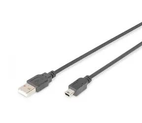 Digitus USB 2.0 kabel A - mini B černý / Kabel / 3 m / USB 2.0