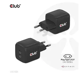 CLUB3D nabíječka GaN černá / Nabíječka / 2x USB-C / 45W / Power Delivery 3.0 / PPS