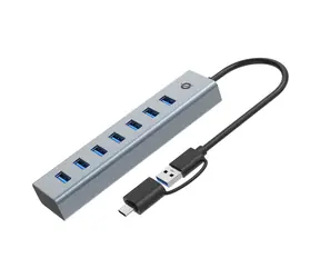 Conceptronic USB hub 7x USB-A 3.0 šedá / USB hub / USB-C na USB-A adaptér / hliníkové tělo / 5 Gbps