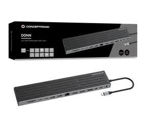 Conceptronic 14-in-1 šedá / Dokovací stanice / USB-C / 2x HDMI / 1x DisplayPort / 4K 60Hz / LAN / PD 100W