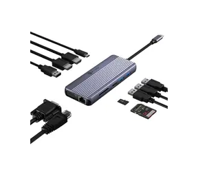 IcyBox IB-DK4062-CPD antracitová / Dokovací stanice / USB-C / 2x HDMI + VGA / 4K 30Hz / USB-A 3.2 Gen1 / PD 100W