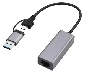 Gembird A-USB3AC-LAN-01 šedá / Gigabitový síťový adaptér / 1x LAN / USB-A + USB-C / USB 3.1