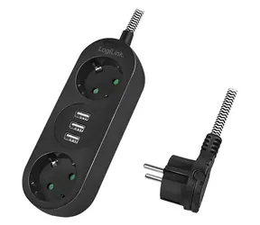 LogiLink Prodlužovací kabel 2 zásuvky + 3x USB-A černá / Prodlužovací kabel / 1,5 m / 230 V, 16 A
