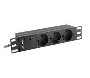 Lanberg PDU lišta 10" černá / Zásuvková lišta do racku / 1U / 3x Schuko / 16A / 2m