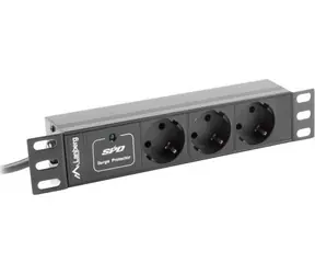 Lanberg PDU lišta 10" černá / Zásuvková lišta do racku / 1U / 3x Schuko / C14 / 10A / 2m
