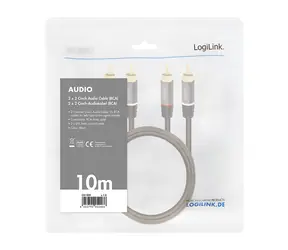LogiLink audio kabel 2x RCA(M) - 2x RCA(M) 10 m černá / Audio kabel / Pozlacené konektory / Stíněný