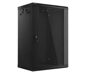 Lanberg WF01-6418-10B černá / Nástěnný rozvaděč / 19" / 18U / 600x450 mm / Flat pack / Skleněné dveře