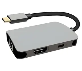 PremiumCord USB-C na HDMI + RJ45 + PD adaptér / Adaptér / HDMI + RJ45 + Power Delivery / hliníkové pouzdro