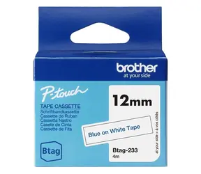 Brother BTAG-233 / Páska do tiskárny štítků / modrý tisk / bílý podklad / 12 mm / 4 m