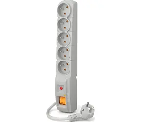 Acar F5 šedá / Prodlužovací přívod s přepěťovou ochranou / 5 zásuvek / 3 m / 10 A