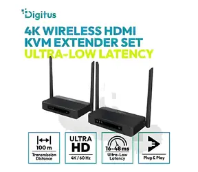 Digitus černá / Bezdrátový HDMI KVM extender / dosah 100 m / 4K/60Hz