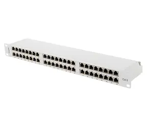 Lanberg Patch panel 48 portů stíněný šedý / Patch panel / 19" / 1U / Cat.6 FTP