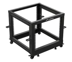 Lanberg Open Rack 9U černá / Stojanový rack / 19" / 600×600 mm / nastavitelná hloubka 576–1034 mm / nosnost 600 kg