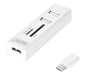 Digitus USB-C OTG bílá / Hub / 3 porty USB / čtečka karet