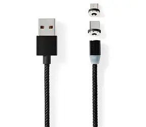 Nedis CCGB60630BK20 černá / Magnetický nabíjecí kabel / USB-C + Micro-USB / 10 W / 2 m