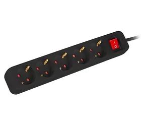 Lanberg Napájecí lišta 5x Schuko černá / Napájecí lišta / 1,5 m / vypínač / měděný kabel